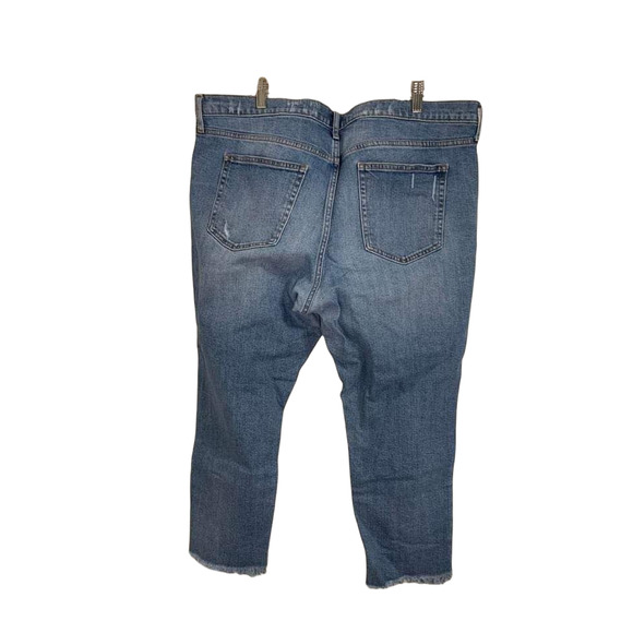 Gap Denim Girlfriend Medium Indigo Wash Raw Hem Distressed Size 34 #256655 - Picture 4 of 6